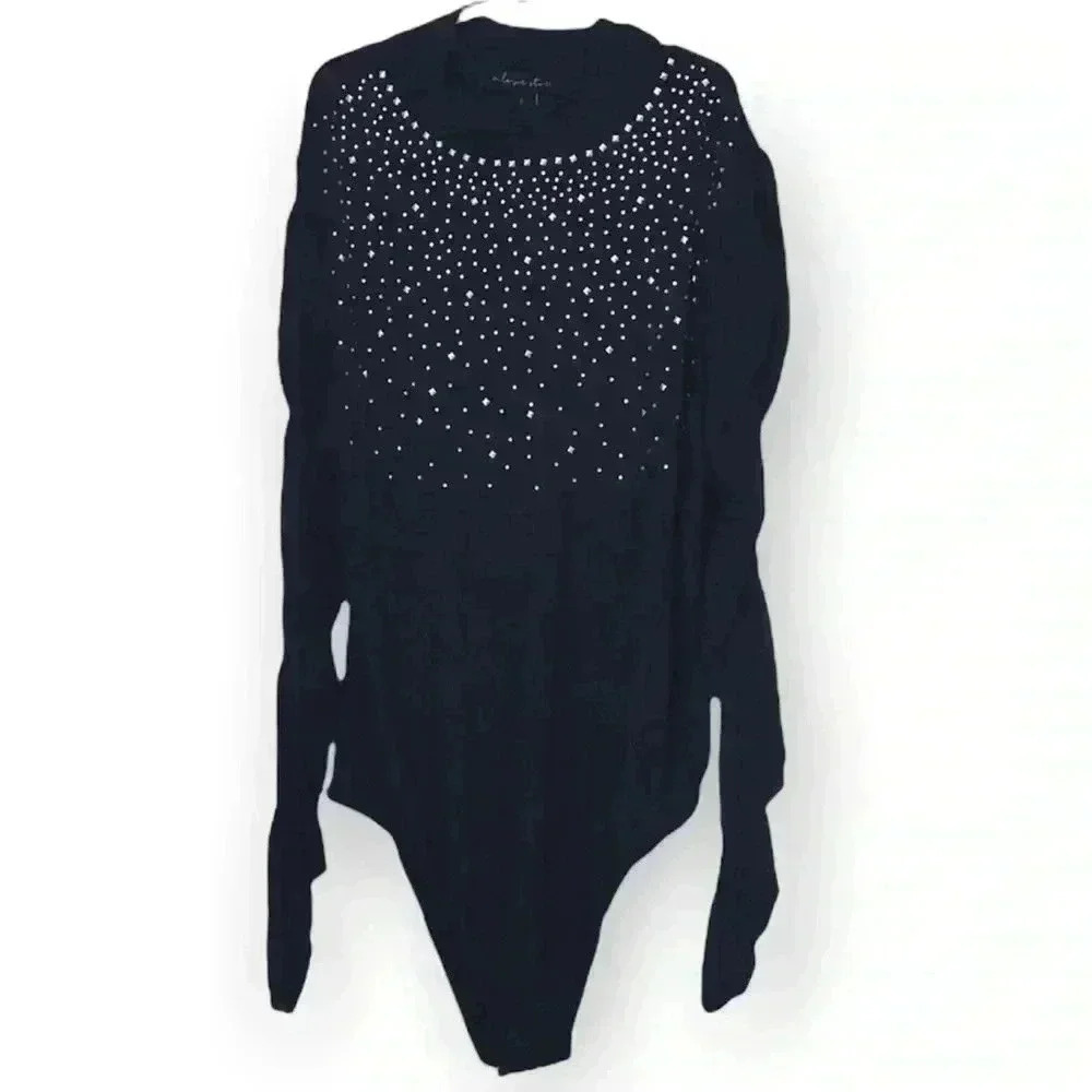 A Love Story Embellished Front Mock Turtleneck Bodysuit Size S